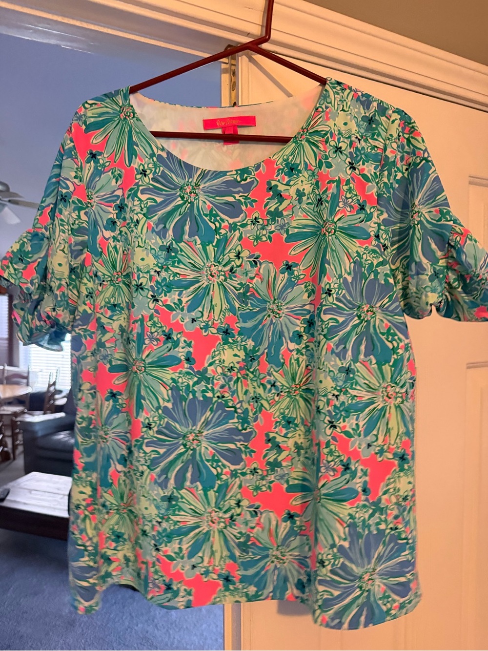 Lilly Pulitzer top- Bright Floral Womens Top - Coral & Teal